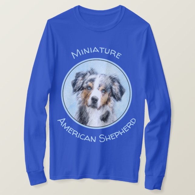 Miniatyr American Shepherd Painting - Hund Art T Shirt (Design framsida)