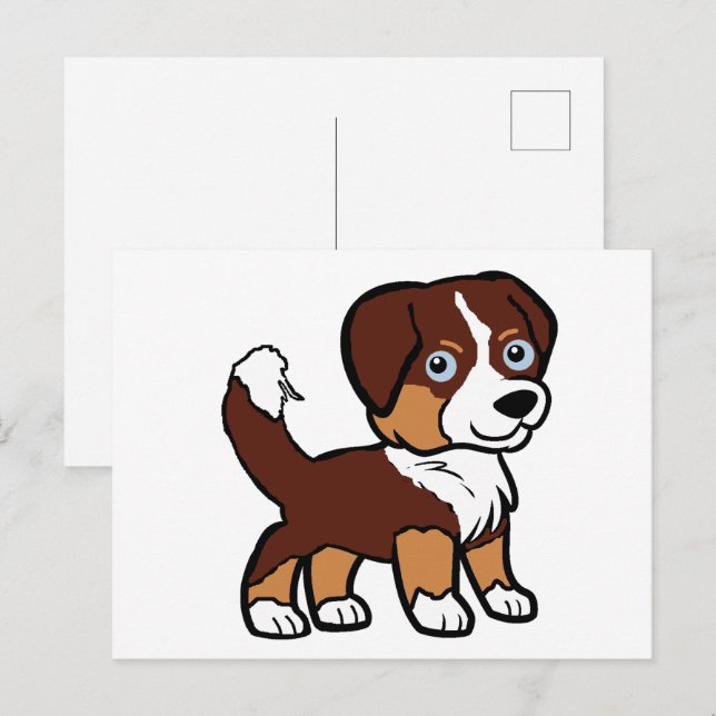 Miniatyr American Shepherd Red Tri med Svan Vykort (Fram/baksida)