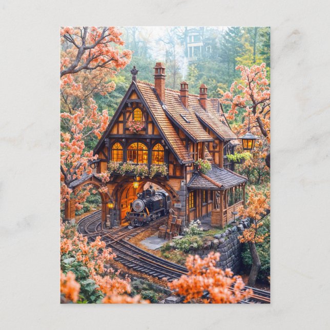 Miniatyr ångtåg under körsbärsblom helg vykort (Framsida)