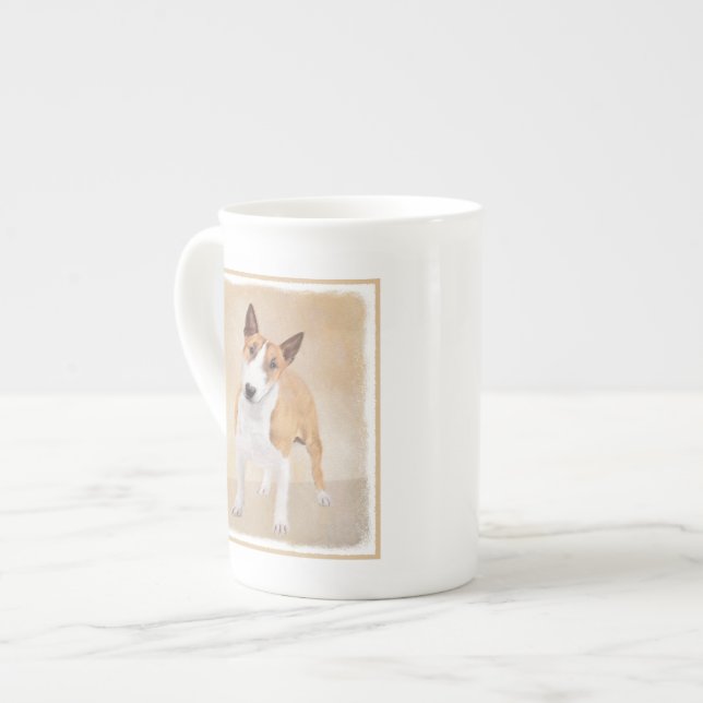 Miniatyr Bull Terrier målning - Cute Original Do Benporslin Mugg (Framsida vänster)