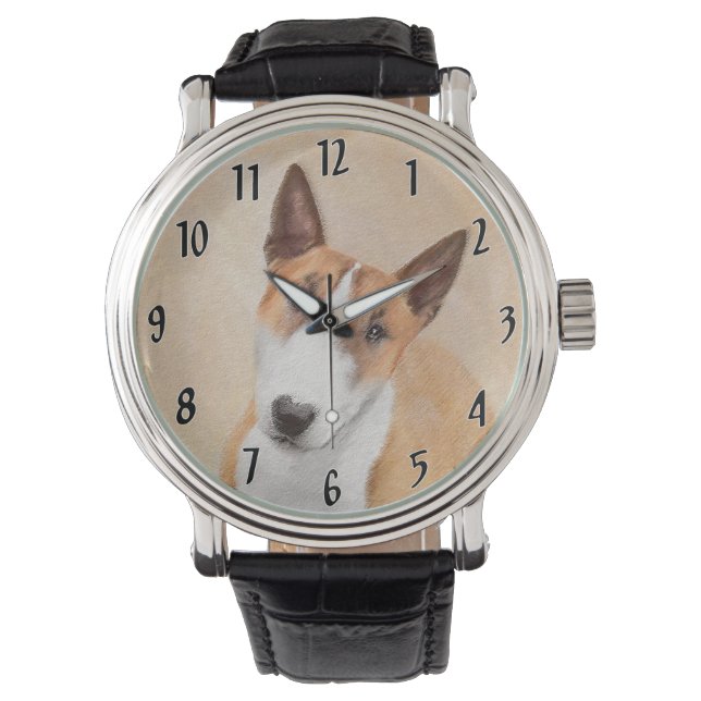 Miniatyr Bull Terrier-målning - Original konst om  Armbandsur (Framsida)