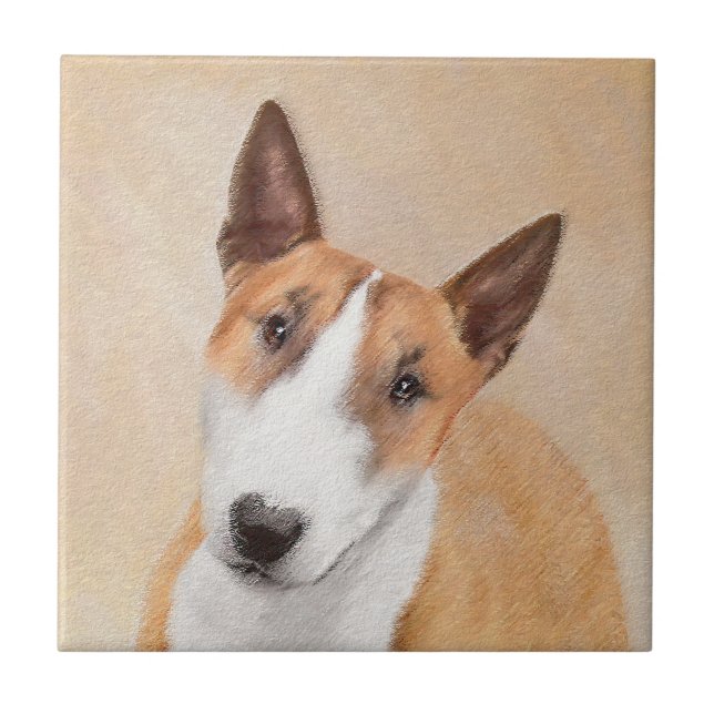 Miniatyr Bull Terrier-målning - Söt Original Do Kakelplatta (Framsidan)