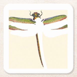 Miniatyr Dragonfly på vit bakgrund Underlägg Papper Kvadrat