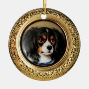 MINIATYR HUND PORTRAIT Trefärgad Spaniel Julgransprydnad Keramik