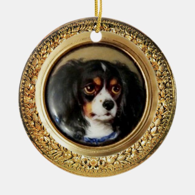 MINIATYR HUND PORTRAIT Trefärgad Spaniel Julgransprydnad Keramik (Framsidan)