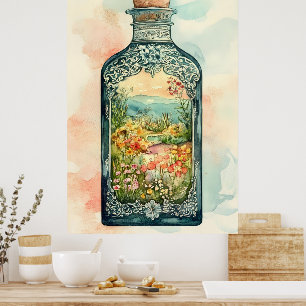 Miniatyr landskap om våren inneslutet i en utsmyck poster