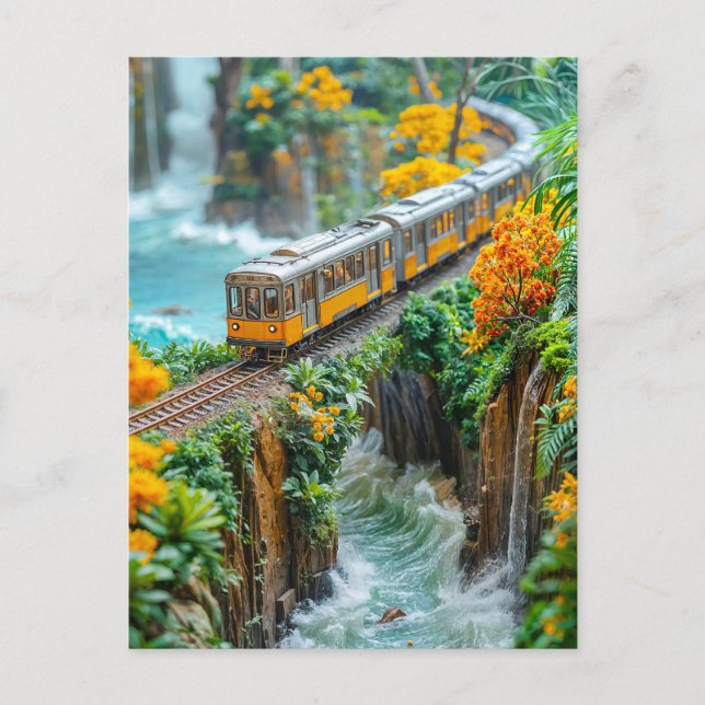 Miniatyr monorail som korsar fantasidylt kanjon helg vykort (Framsida)