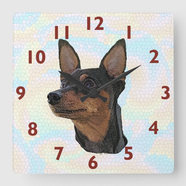 Miniatyr Pinscher Art Wall Clock Fyrkantig Klocka (Framsida)