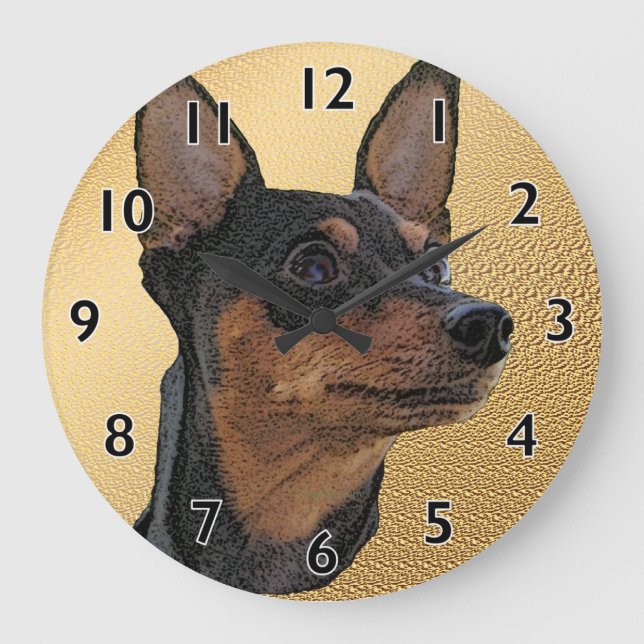 Miniatyr Pinscher Art Wall Clock Stor Klocka (Framsida)