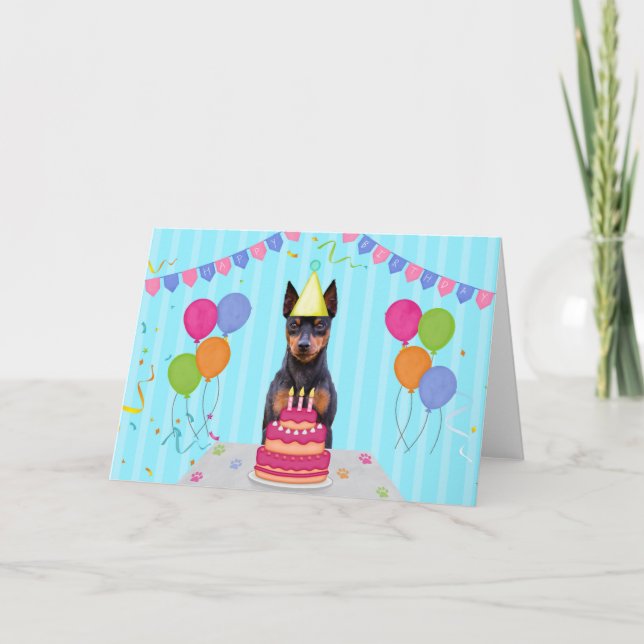 Miniatyr Pinscher Birthday Helgdag Card Kort (Framsida)