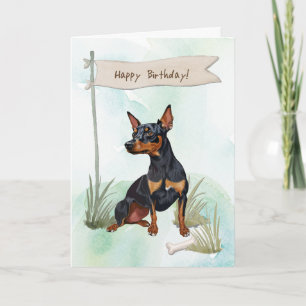 Miniatyr Pinscher Hund under födelsedagsskylt Kort
