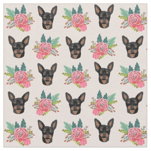 miniatyr pinscher hundar rosa blommigt tyg