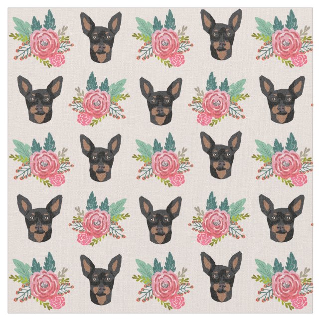 miniatyr pinscher hundar rosa blommigt tyg (Närbild)