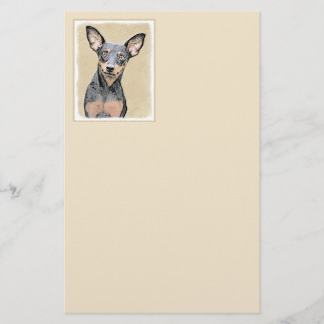Miniatyr Pinscher Painting Cute Original Hund Art Brevpapper (Framsida)