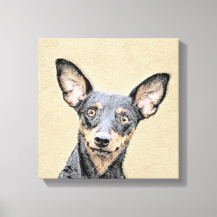 Miniatyr Pinscher Painting Cute Original Hund Art Canvastryck
