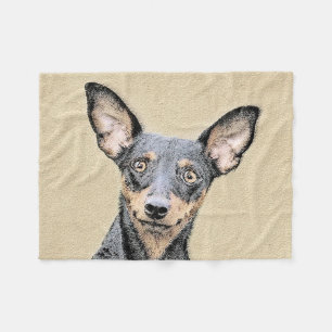 Miniatyr Pinscher Painting Cute Original Hund Art Fleecefilt