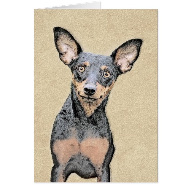 Miniatyr Pinscher Painting Cute Original Hund Art Hälsningskort (Framsidan)