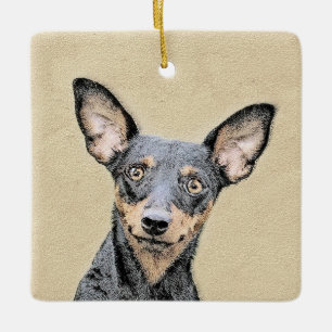 Miniatyr Pinscher Painting Cute Original Hund Art Julgransprydnad Keramik