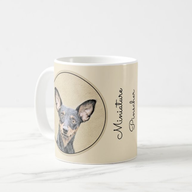 Miniatyr Pinscher Painting Cute Original Hund Art Kaffemugg (Framsida vänster)