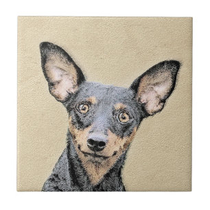 Miniatyr Pinscher Painting Cute Original Hund Art Kakelplatta