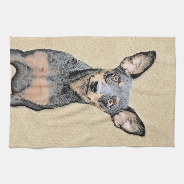 Miniatyr Pinscher Painting Cute Original Hund Art Kökshandduk (Horisontell)