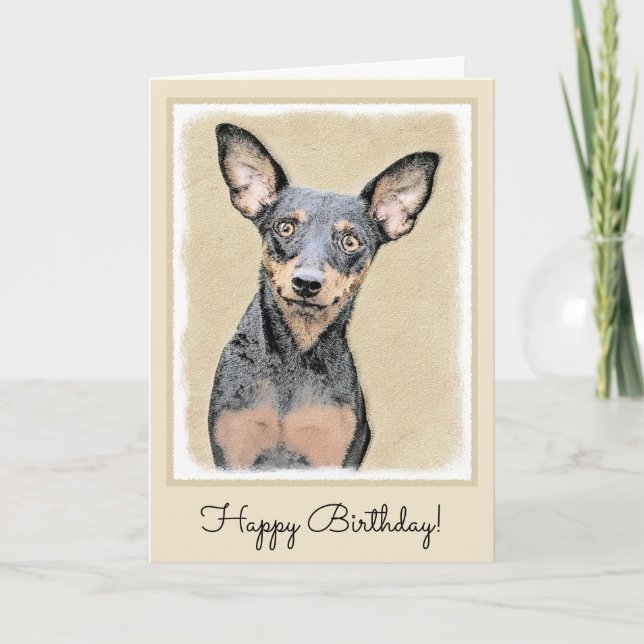 Miniatyr Pinscher Painting Cute Original Hund Art Kort (Framsida)