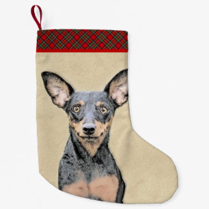 Miniatyr Pinscher Painting Cute Original Hund Art Liten Julstrumpa