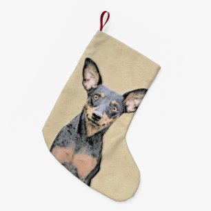 Miniatyr Pinscher Painting Cute Original Hund Art Liten Julstrumpa