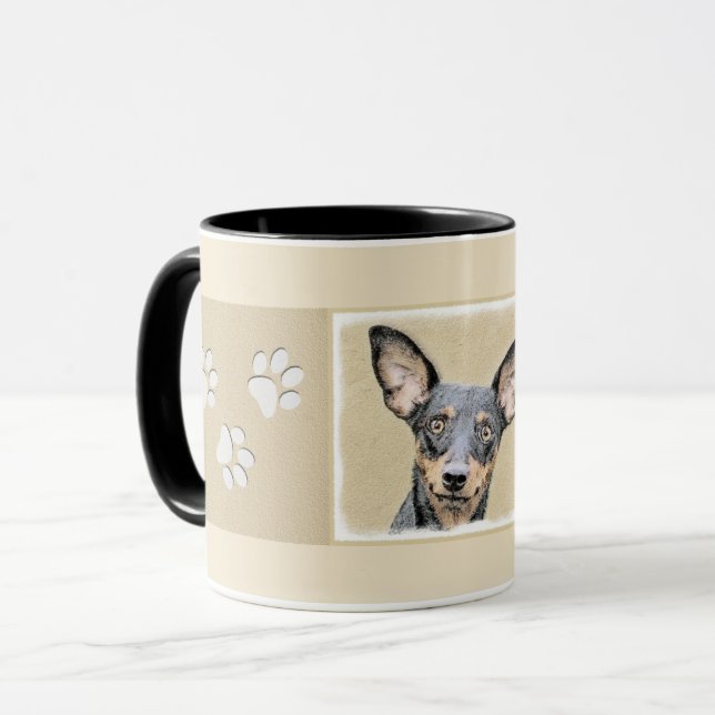 Miniatyr Pinscher Painting Cute Original Hund Art Mugg (Framsida vänster)