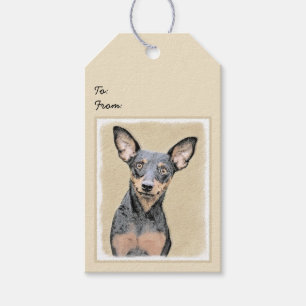 Miniatyr Pinscher Painting Cute Original Hund Art Presentetikett