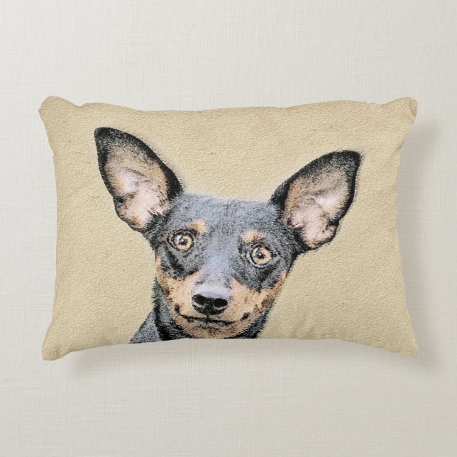 Miniatyr Pinscher Painting Cute Original Hund Art Prydnadskudde (Framsidan)
