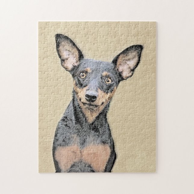 Miniatyr Pinscher Painting Cute Original Hund Art Pussel (Vertikal)