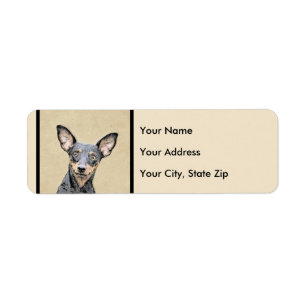 Miniatyr Pinscher Painting Cute Original Hund Art Returadress Etikett