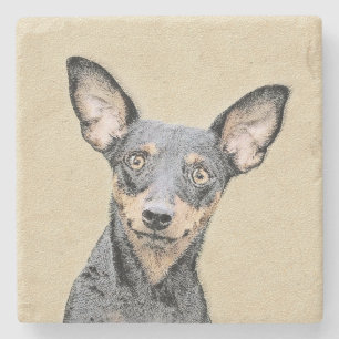 Miniatyr Pinscher Painting Cute Original Hund Art Underlägg Sten