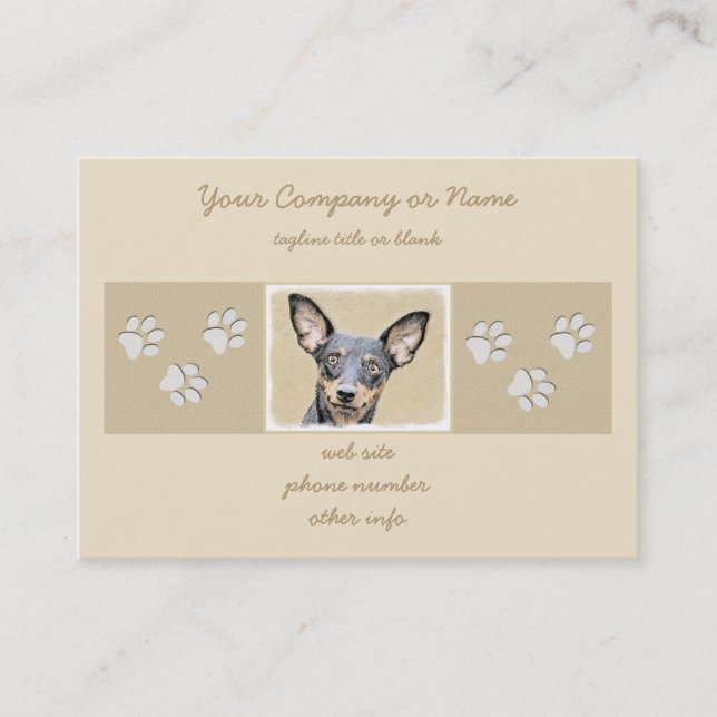 Miniatyr Pinscher Painting Cute Original Hund Art Visitkort (Framsida)