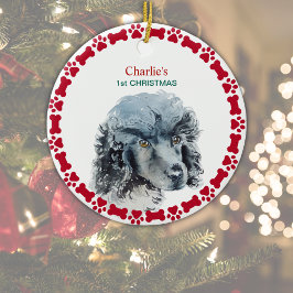 Miniatyr Pudel Personlig Vattensfärgad jul Julgransprydnad Keramik