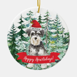 Miniatyr Schnauzer Glad Jul Hund Julgransprydnad Keramik