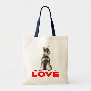 Miniatyr Schnauzer Grått Puppy Hund Red Heart Tote Tygkasse