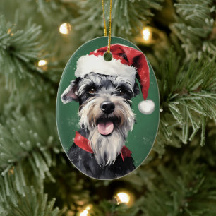 Miniatyr Schnauzer Julpenselmålardon Julgransprydnad Keramik
