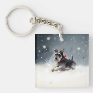 Miniatyr Schnauzer-julvintern snö