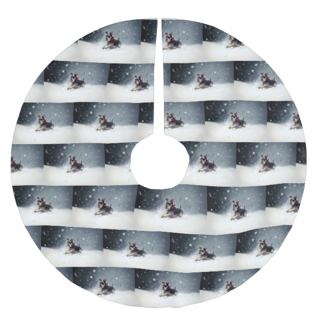 Miniatyr Schnauzer-julvintern snö Julgransmatta Borstad Polyester (Framsidan)