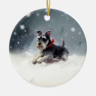 Miniatyr Schnauzer-julvintern snö Julgransprydnad Keramik