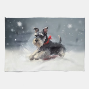 Miniatyr Schnauzer-julvintern snö Kökshandduk