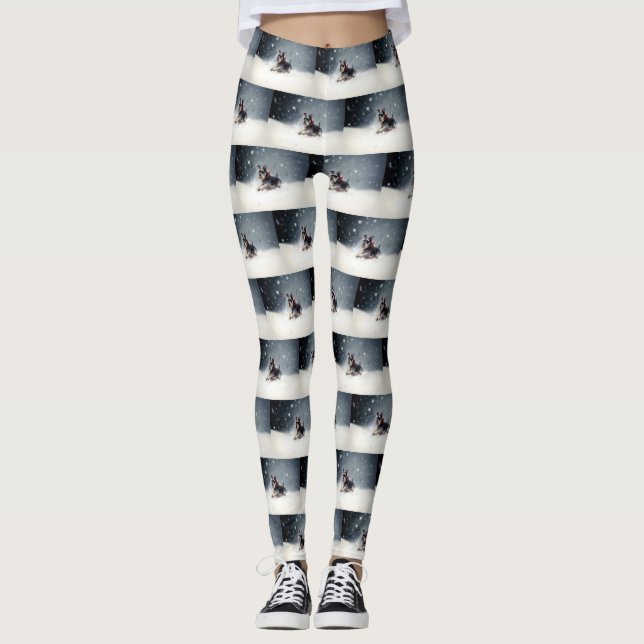 Miniatyr Schnauzer-julvintern snö Leggings (Framsida)