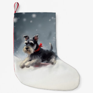 Miniatyr Schnauzer-julvintern snö Liten Julstrumpa