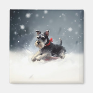 Miniatyr Schnauzer-julvintern snö Magnet