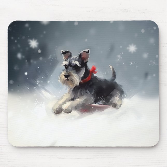 Miniatyr Schnauzer-julvintern snö Musmatta (Framsidan)