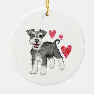 Miniatyr Schnauzer med namn och år Julgransprydnad Keramik