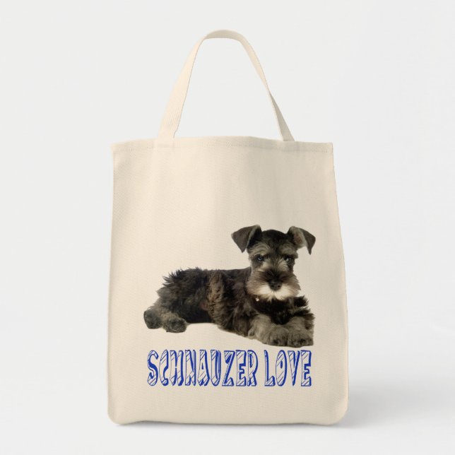 Miniatyr Schnauzer Puppy Hund Kärlek Blue Tote Tygkasse (Framsidan)