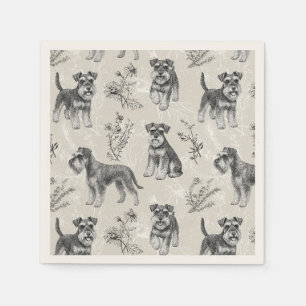 Miniatyr Schnauzer Vintage Sepia Toile de Jouy Pappersservett